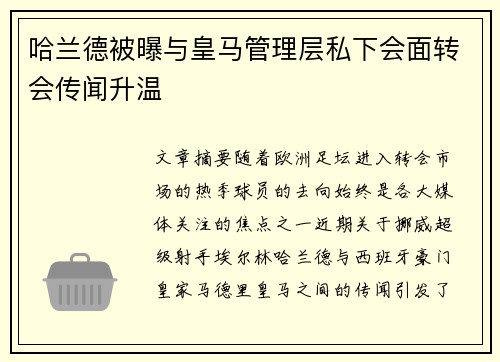 哈兰德被曝与皇马管理层私下会面转会传闻升温